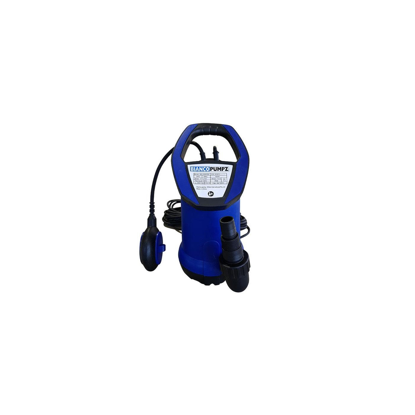 Blue Bianco JH400 pump with power cable and float switch attached