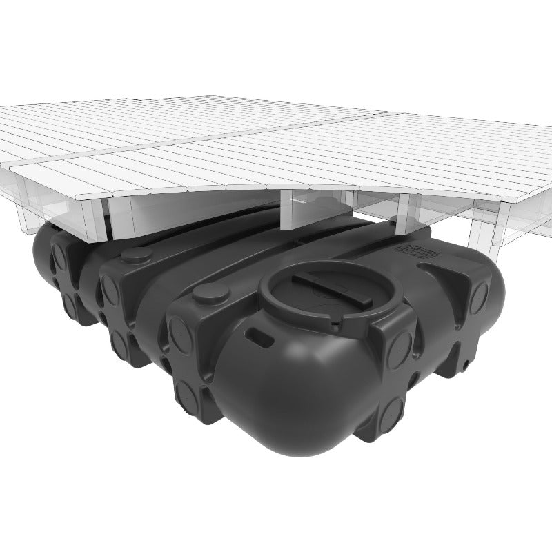 Bailey under deck 'Fat Sam' water tank pictured under a cross-section of a  deck